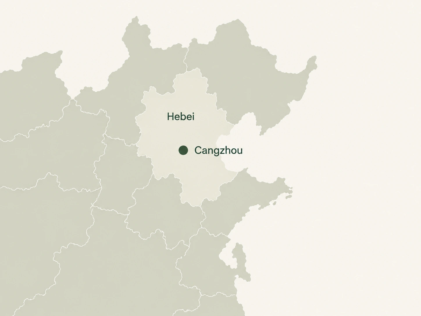 Illustrative regional map marking Cangzhou in Hebei, China