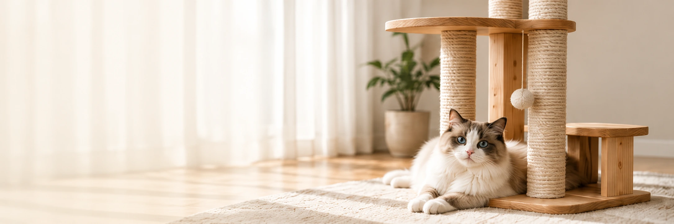 PANQIN natural oak and sisal cat furniture in a sunlit home