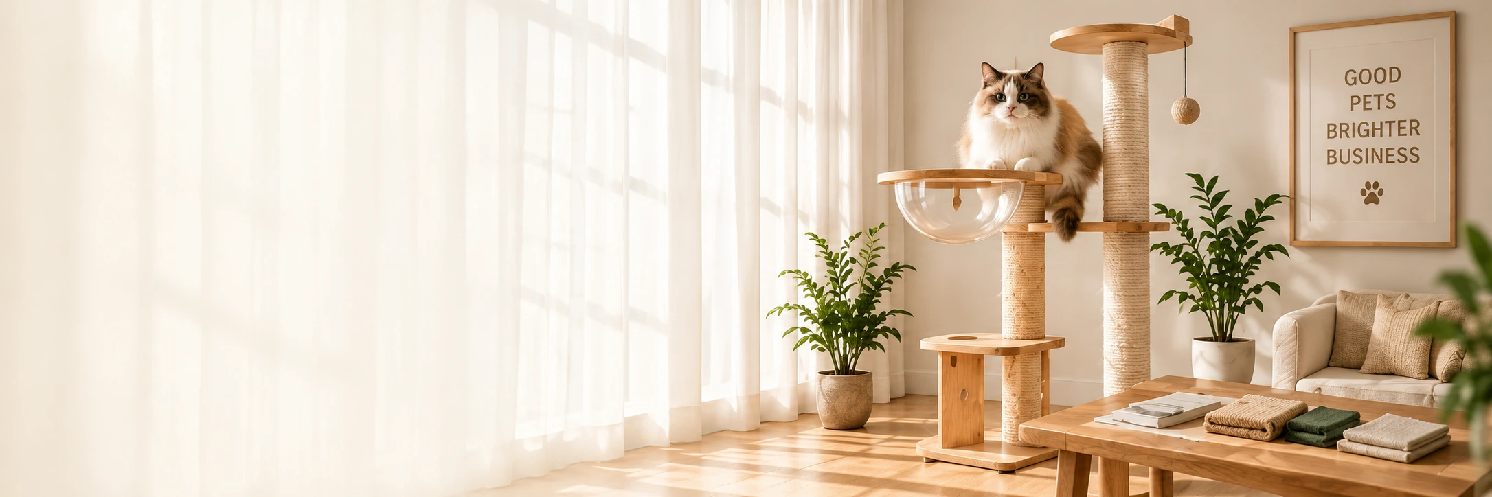PANQIN natural oak and sisal cat furniture in a sunlit home