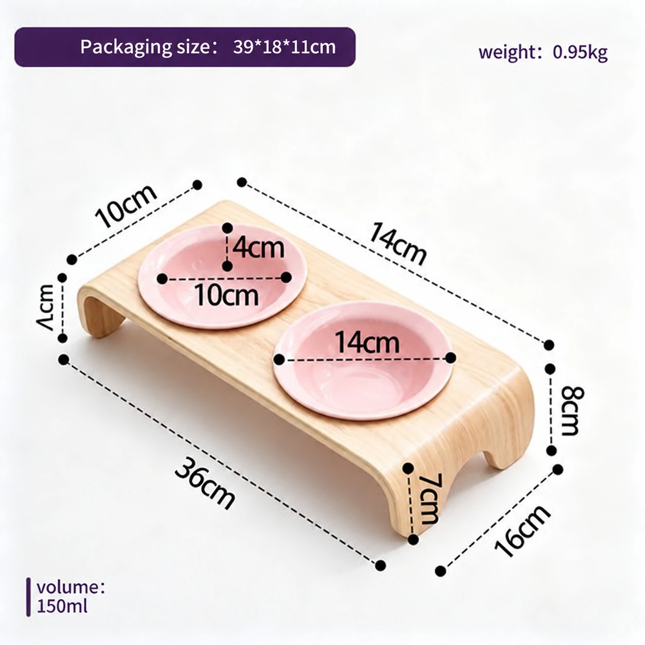 Ergonomic Ceramic Double Bowl in Pink